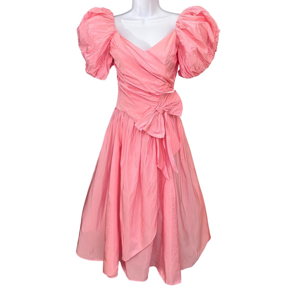 Vintage 80s Bubblegum Pink Taffeta Dress Prom Party Princesscore Barbiecore